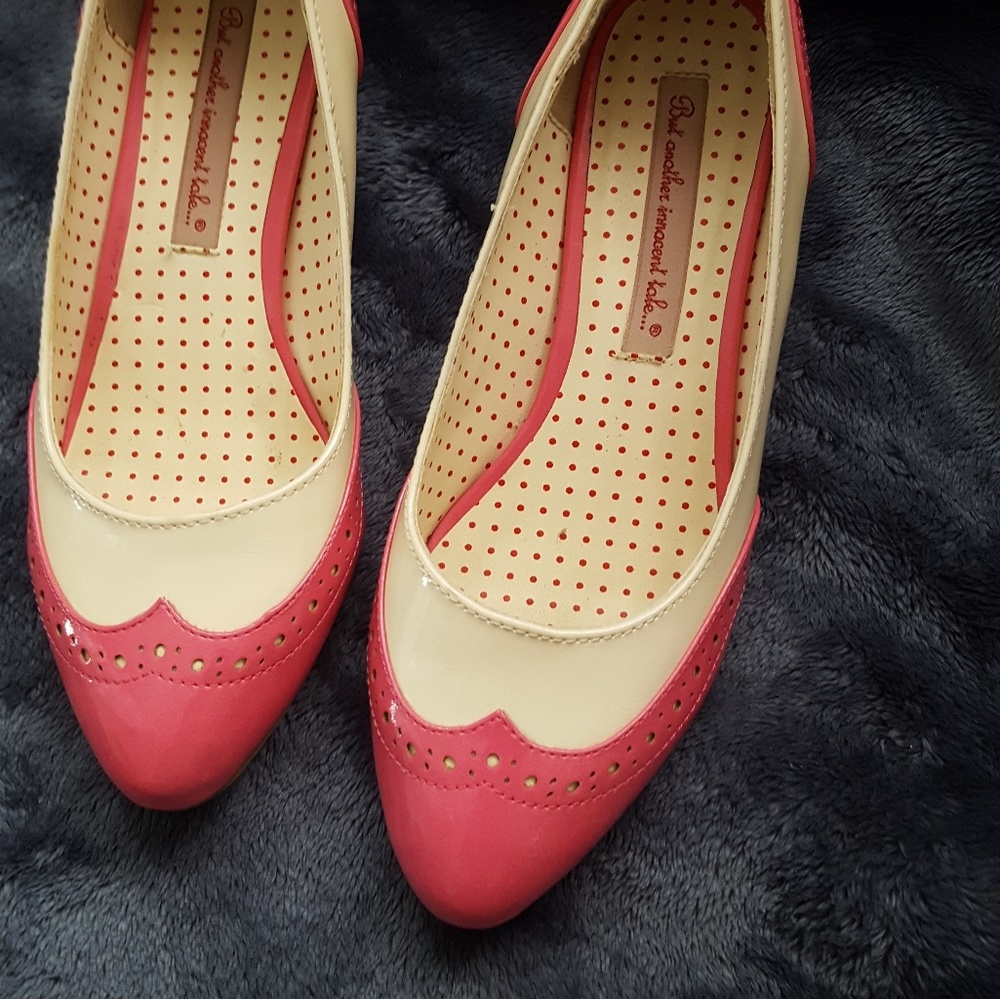 Pink and Cream kitten heels low heels B.A.I.T